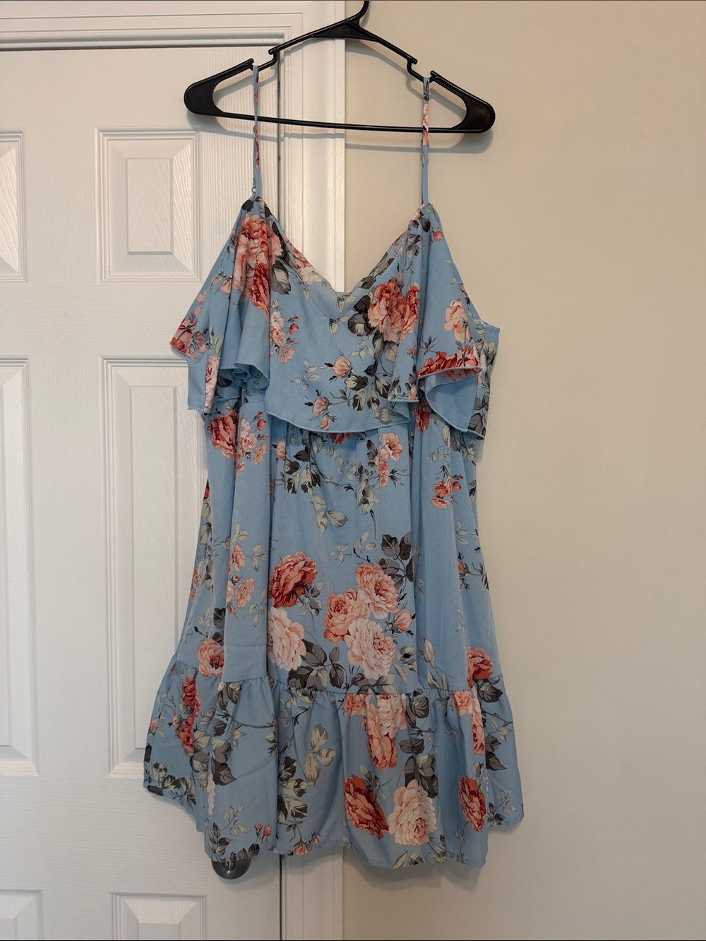 SHEIN Blue Floral Off-Shoulder Ruffle Mini Dress size 20/4X